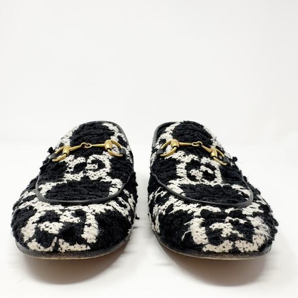 Gucci Jordaan GG Tweed Horsebit Loafers Black White Size 37 - Picture 3 of 12